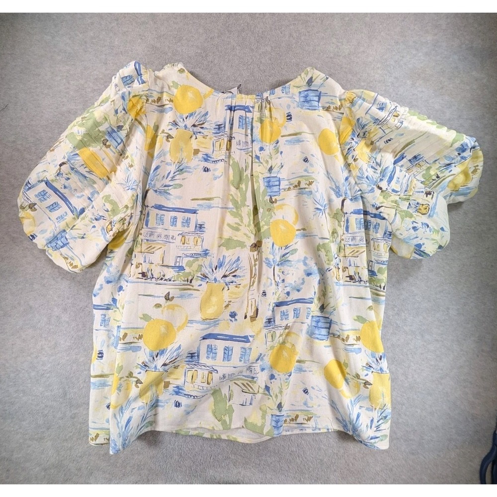 Women's 3X Sugarlips Amalfi Coast Lemon Puff Sleeve Top Blouse Rayon Linen - Picture 2 of 12